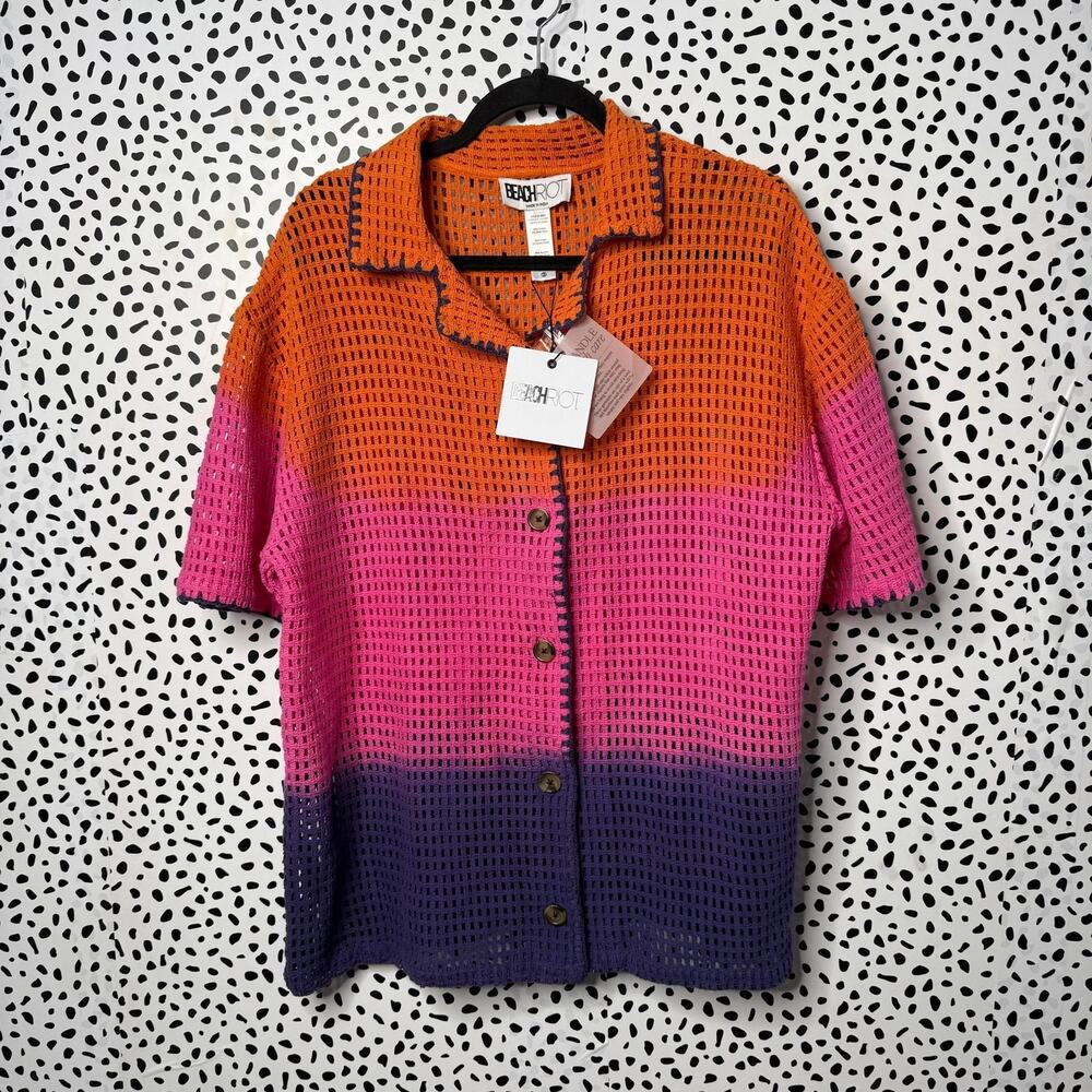 NWT Beach Riot Ira Top Coral Bay Sunset Crochet Cover Up Shirt Small Vacation